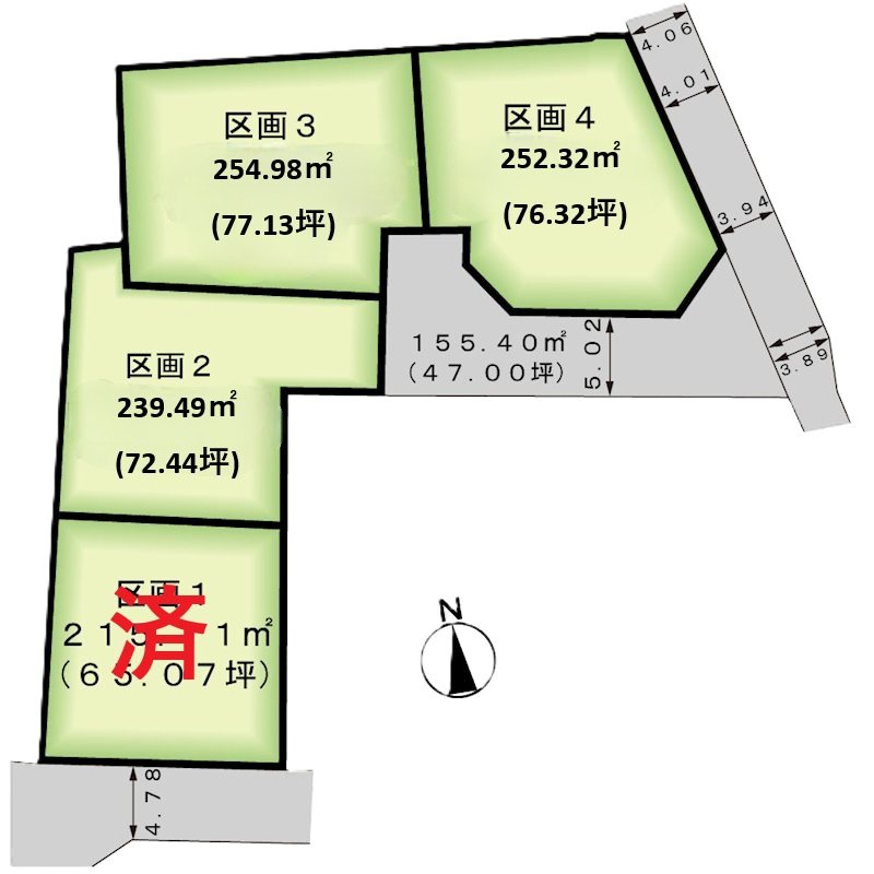 中央市臼井阿原4区画分譲地 No.3 間取図・土地図