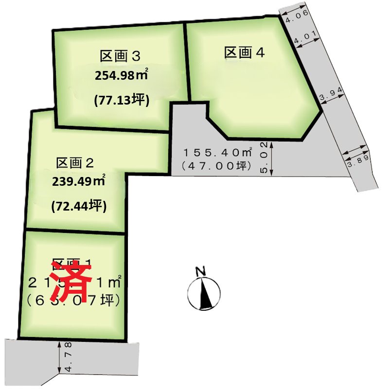中央市臼井阿原4区画分譲地 No.4 間取図・土地図