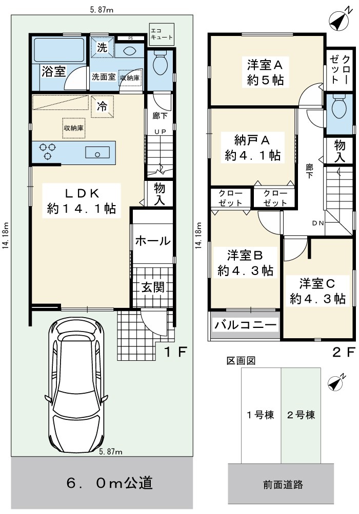 浦安市弁天4丁目新築戸建2号棟 間取図・土地図