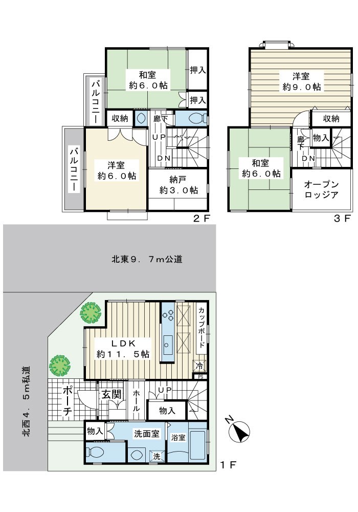 浦安市北栄3丁目戸建 間取図・土地図
