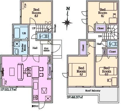 春日井市上田楽町新築分譲住宅　１号棟 間取図・土地図
