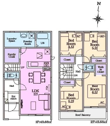 春日井市上田楽町新築分譲住宅　２号棟 間取図・土地図