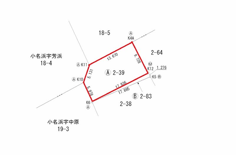いわき市小名浜字中原2-39　土地 間取図・土地図