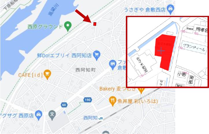 西阿知町西原土地3区画 現地案内図