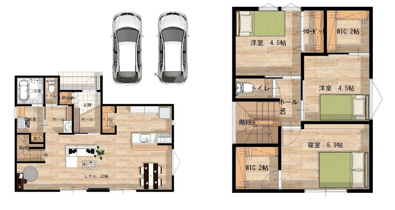 倉敷市真備町箭田　新築戸建て 間取図・土地図