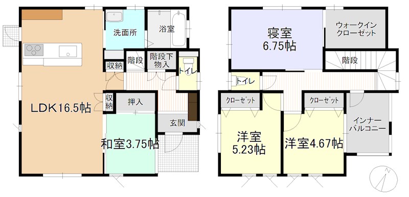 総社市福井中古戸建て 間取図・土地図