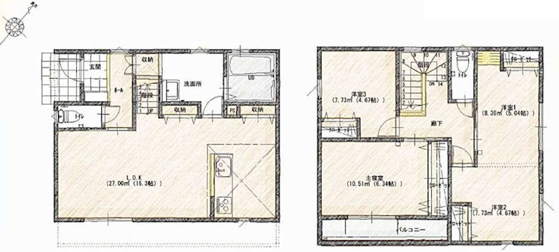 新築戸建　tochito倉敷市大島≪全２棟≫１号棟 間取図・土地図