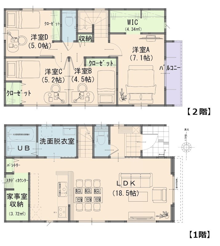 新築分譲住宅よかタウン岡山市北区花尻あかね町【限定2棟】１号棟 間取図・土地図