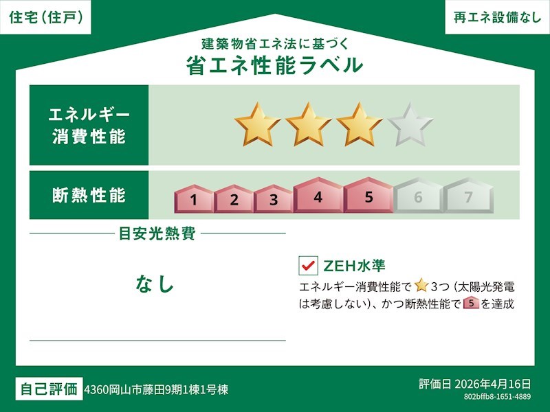グラファーレ岡山市南区藤田9期【限定1棟】 省エネ性能ラベル