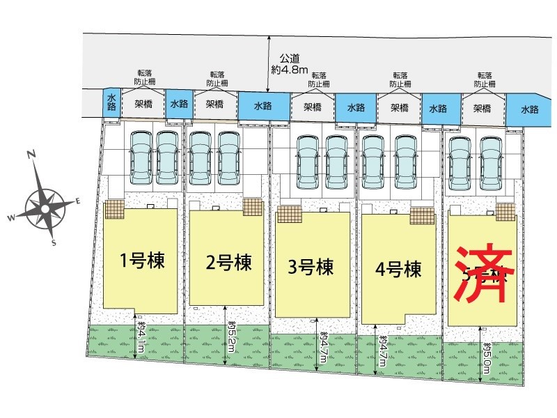 新築戸建　ブルーミングガーデン倉敷市中庄≪全5棟≫4号棟 全体区画図