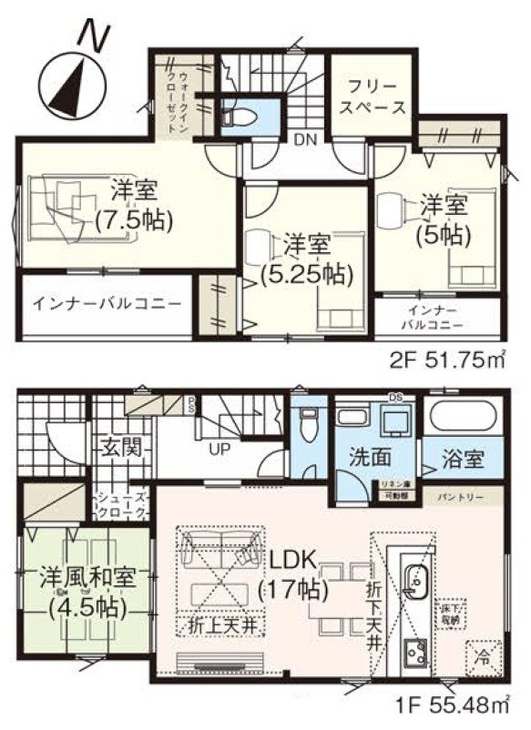グラファーレ岡山市北区一宮【限定2棟】1号棟 間取図・土地図