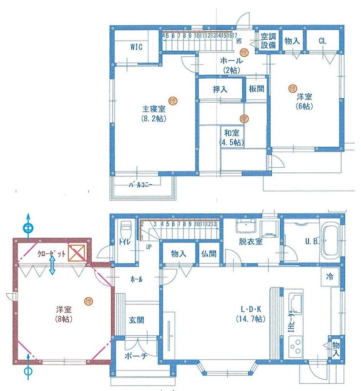 1477　三戸郡階上町大字道仏字下桑木　中古住宅 間取図・土地図