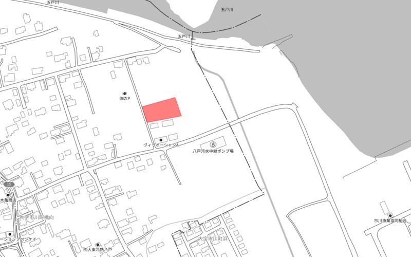 2079　八戸市大字市川町字橋向　土地 現地案内図