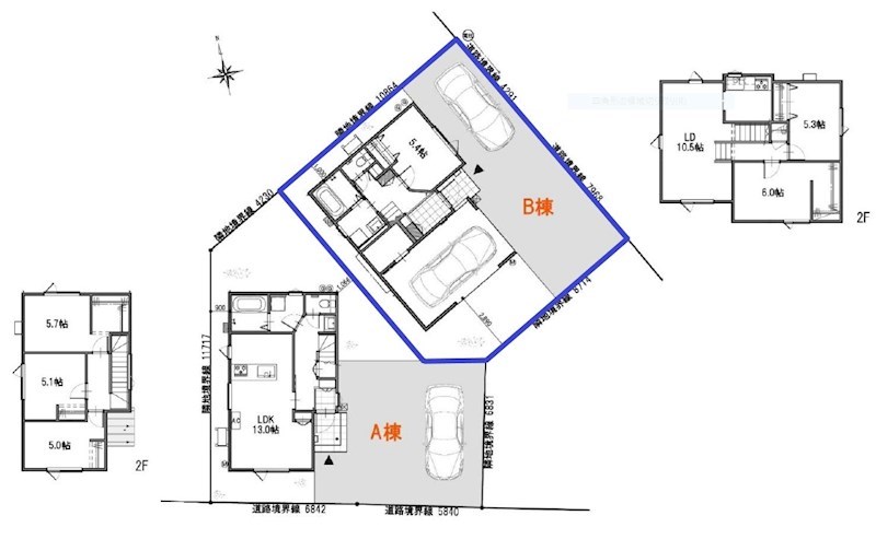 5671　八戸市長苗代三丁目DC・B棟 全体区画図