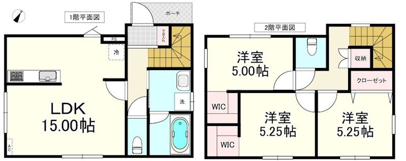 5673　八戸市長苗代内舟渡・A棟　建売住宅 間取図・土地図
