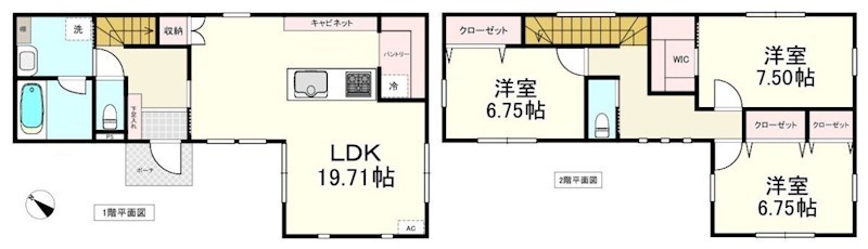 5674　八戸市長苗代内舟渡・B棟　建売住宅 間取図・土地図