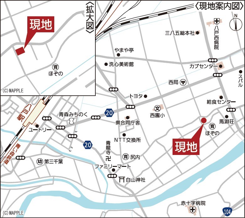 5689　クレイドルガーデン八戸市長苗代第12　新築分譲住宅　2号棟 現地案内図