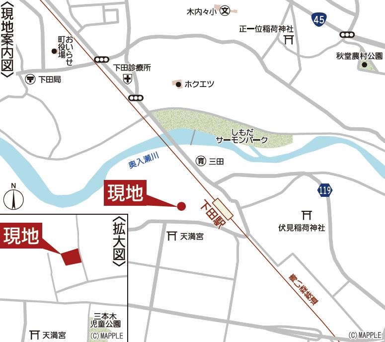 5713　クレイドルガーデンおいらせ町三本木第1　新築分譲住宅　3号棟 現地案内図