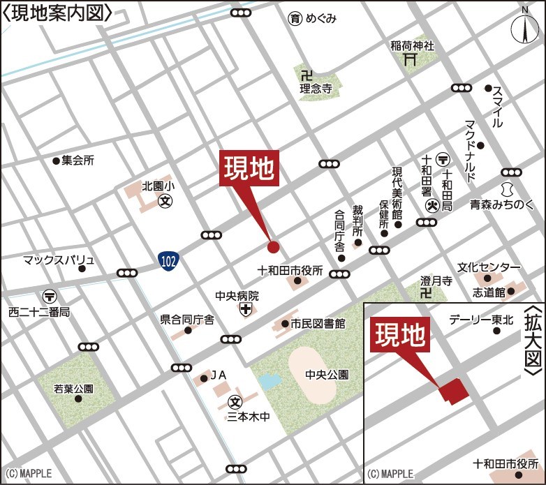 5723　クレイドルガーデン十和田市西十二番町第2　新築分譲住宅　2号棟 現地案内図