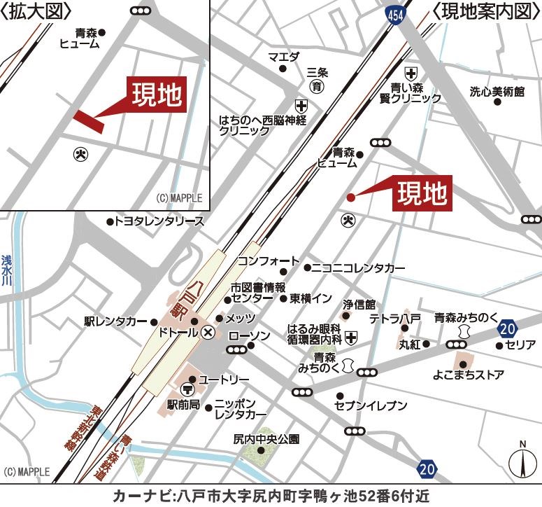 5741　クレイドルガーデン八戸市尻内町第16　新築分譲住宅　1号棟 現地案内図