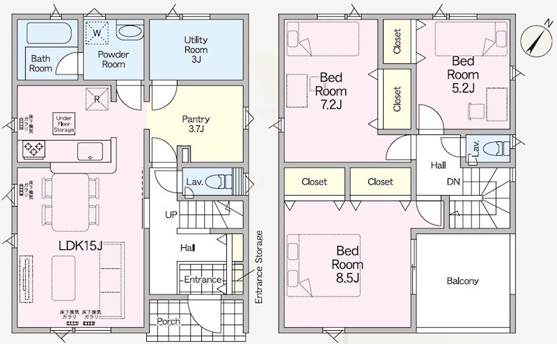 5773　クレイドルガーデン八戸市尻内町第17　新築分譲住宅　2号棟 間取図・土地図