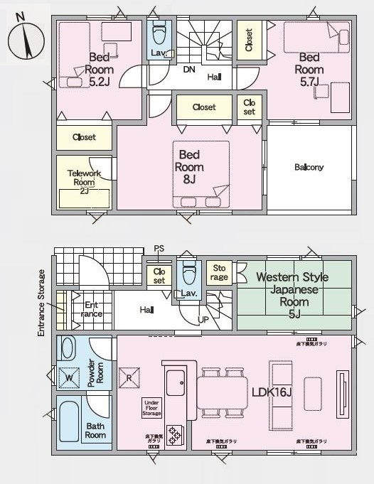 5804　クレイドルガーデン六戸町小松ケ丘第8　新築分譲住宅　2号棟 間取図・土地図
