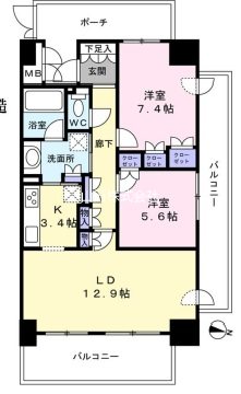 プレシオ・南ユーカリが丘　１０階北東角住戸　２LDK　駅より１６０M 間取図・土地図