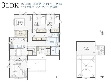 【ザ・ドリームフィールド成田75】ロフト付き平屋建　13号棟  間取図・土地図
