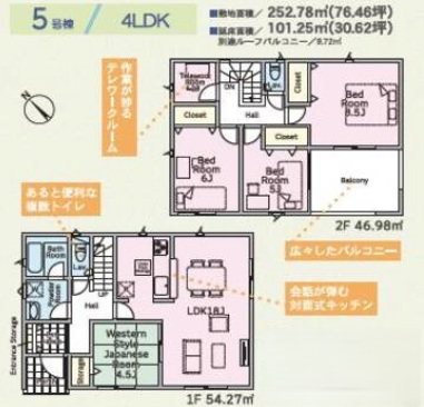 【新築分譲】オール電化4LDK　富里市七栄　5号棟（全14棟）第33 間取図・土地図
