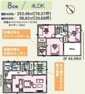 【新築分譲】オール電化4LDK　富里市七栄　8号棟（全14棟）第33 間取図・土地図