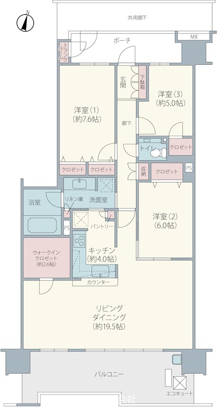 グラン・レジデンス　ワイドスパンリビング・10階南向き 間取図・土地図