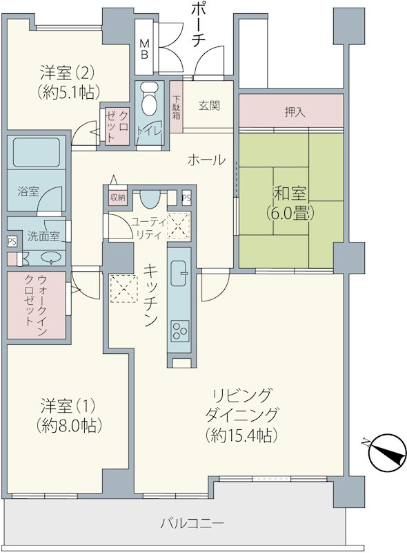 スカイプラザ・ユーカリが丘　イーストタワー22階（南西向き） 間取図・土地図