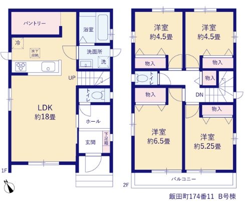 【ハートフルタウン成田市飯田町】　備蓄に最適なキッチンパントリー完備 間取図・土地図