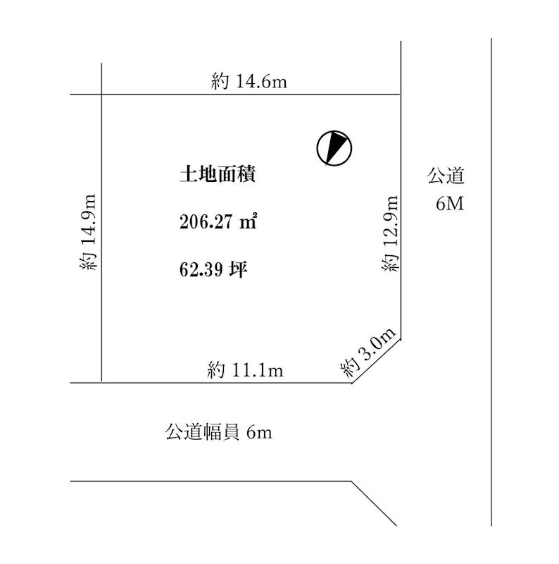 佐倉市ユーカリが丘2丁目　６M公道角地　建築条件なし売地　更地済 間取図・土地図