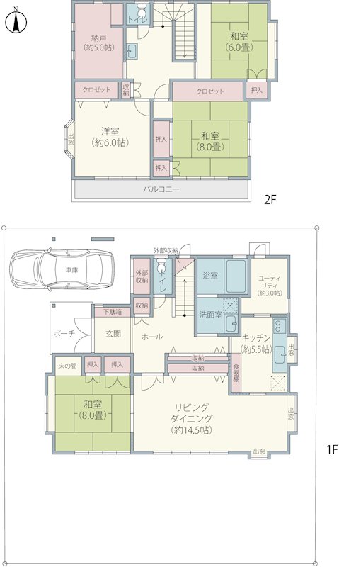 佐倉市上座『オープンガレージ付の和モダンスタイル邸宅』 間取図・土地図