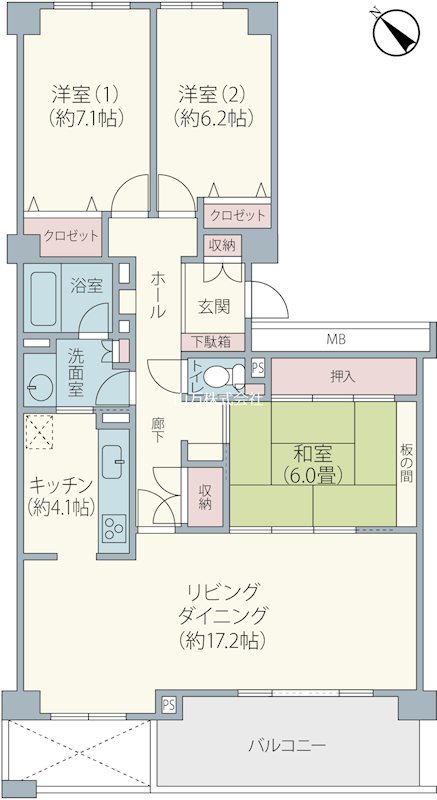 グランフォートユーカリが丘壱番館エレベータ停止階4階 間取図・土地図
