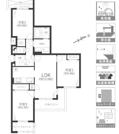 本厚木リバーサイドマンション参番館 間取図・土地図