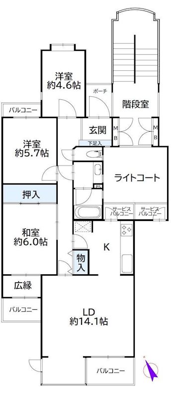 鶴巻ガーデンシティひかりの丘１号棟 間取図・土地図