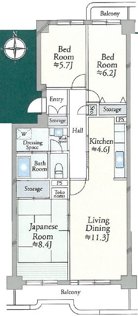 東砂三丁目ハイツ６号棟 間取図・土地図