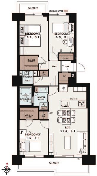 シティコープ清新16号棟 間取図・土地図