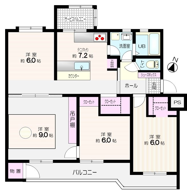 宮前平グリーンハイツ26号棟  間取図・土地図