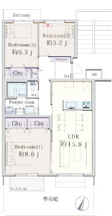 港南台おおるり第二団地１０号棟 間取図・土地図