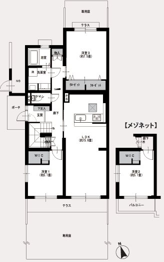 あざみ野団地3-2-8号棟 間取図・土地図