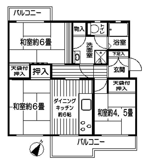 みつわ台3-1団地9棟 間取図・土地図