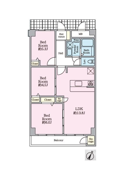 東建検見川マンションＢ棟 間取図・土地図