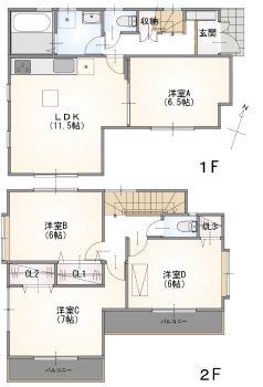 多摩市聖ヶ丘３丁目中古戸建 間取図・土地図