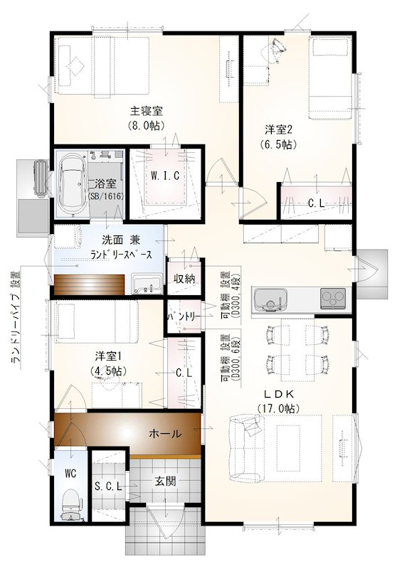 若松区老松新築平屋　B 間取図・土地図