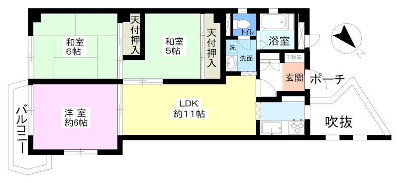 青木町ハイツ1号棟 6F号室 間取り図