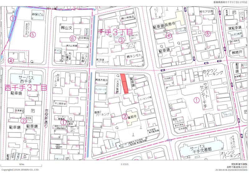長岡市千手三丁目 間取図・土地図