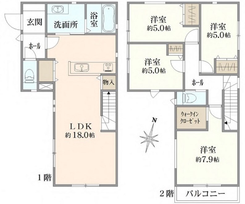 港北区篠原町　新築分譲　1号棟 間取図・土地図